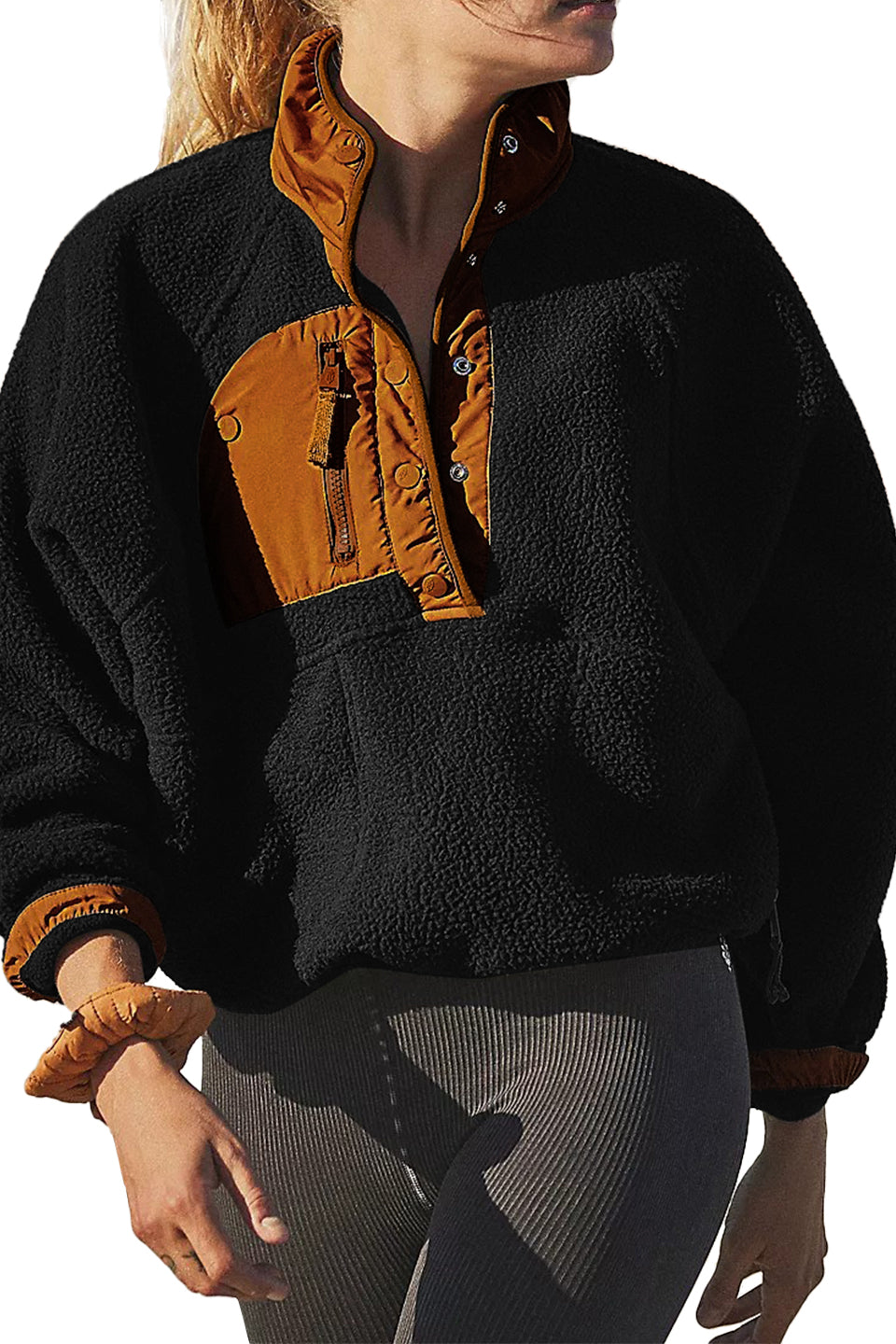 Oversized Sherpa Jacket Fuzzy Fleece Teddy Coat Colorblock