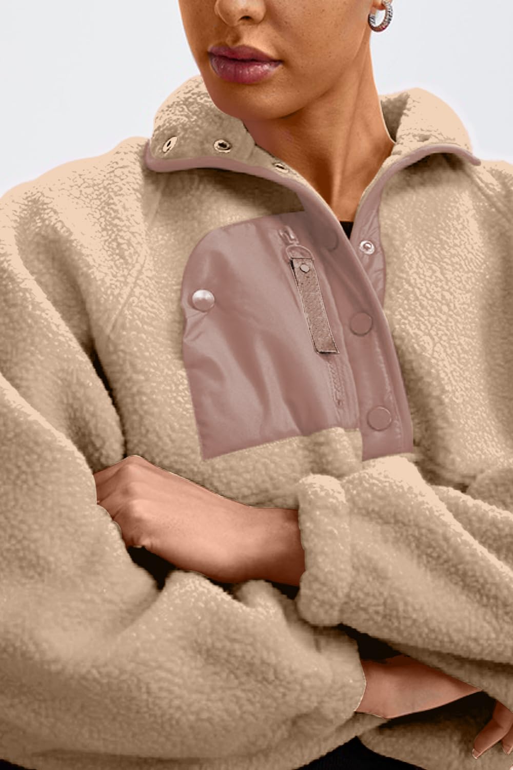 Oversized Sherpa Jacket Fuzzy Fleece Teddy Coat Colorblock