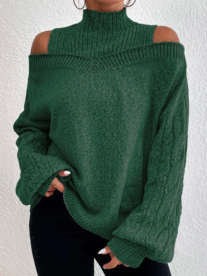 Cold Shoulder Mock Neck Knit Sweater