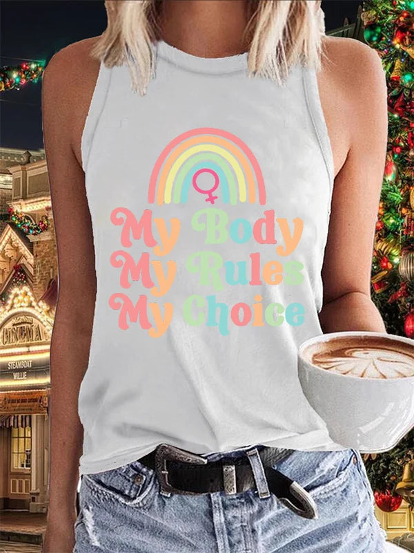 'My Body My Rules My Choice' Print Casual Vest