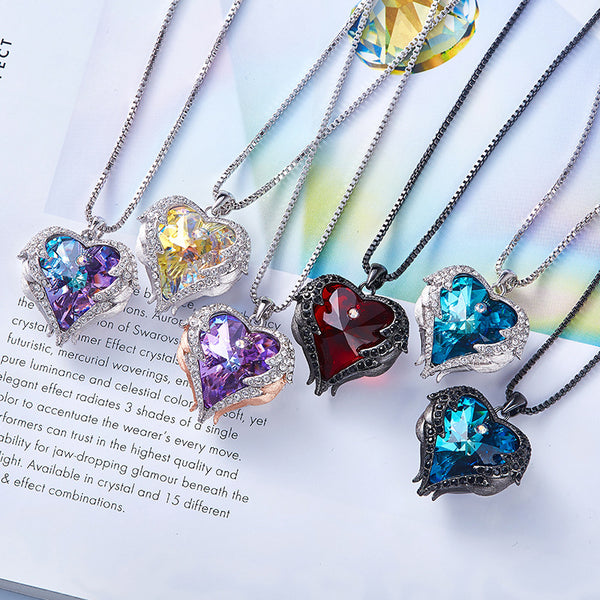 Crystal Heart Angel Wings Necklace