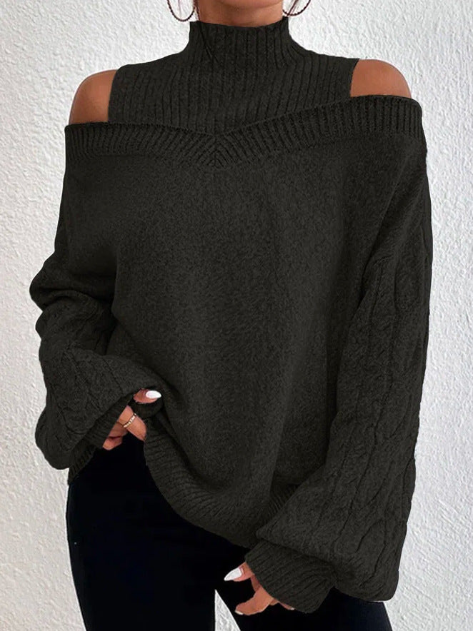 Cold Shoulder Mock Neck Knit Sweater