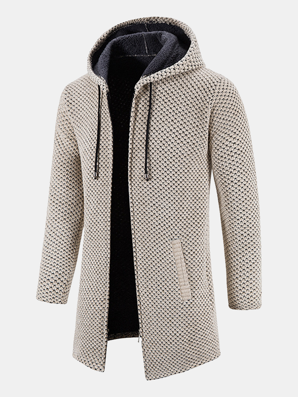 Long Line Textured Hooded Sweater Jacket