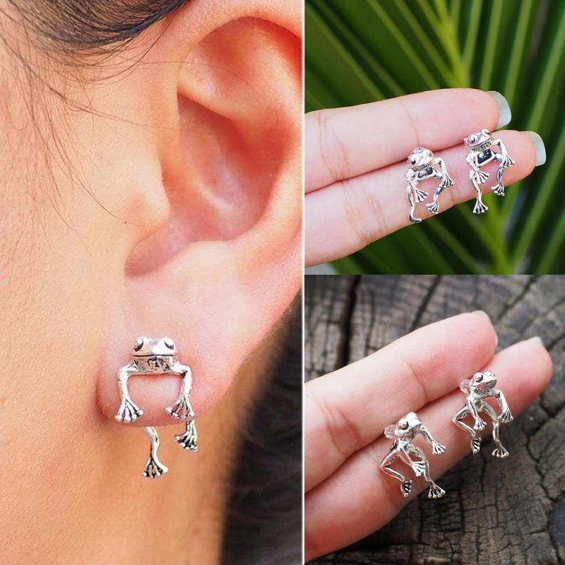 Vintage silver frog earrings