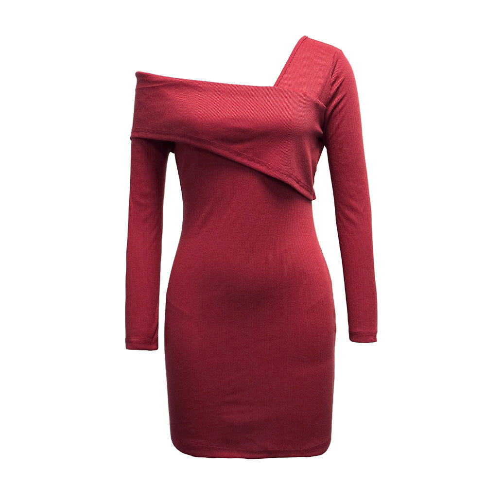 Solid Color Off-Shoulder Slim Fit Dress