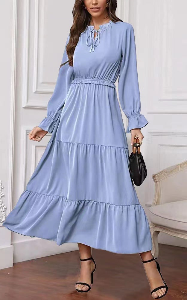 Solid Color Lace Up Long Dress
