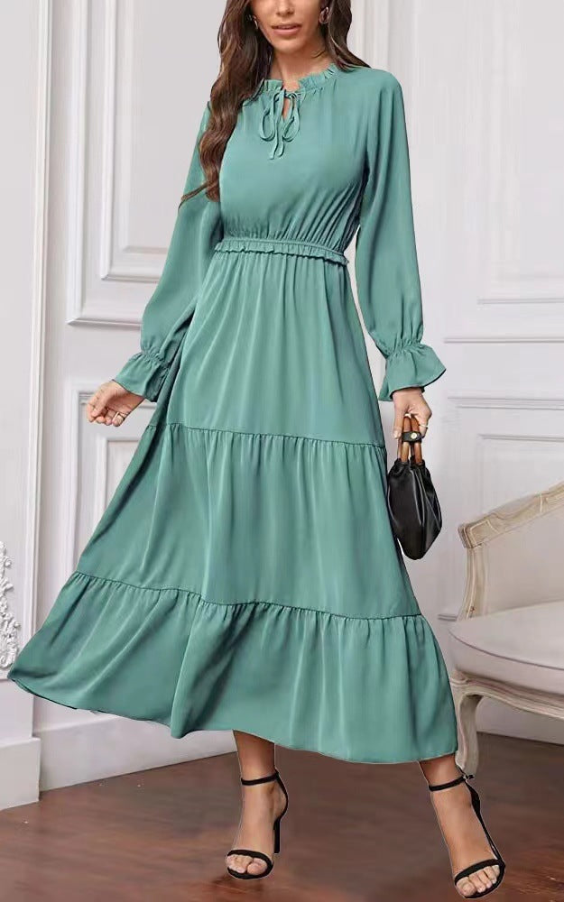 Solid Color Lace Up Long Dress