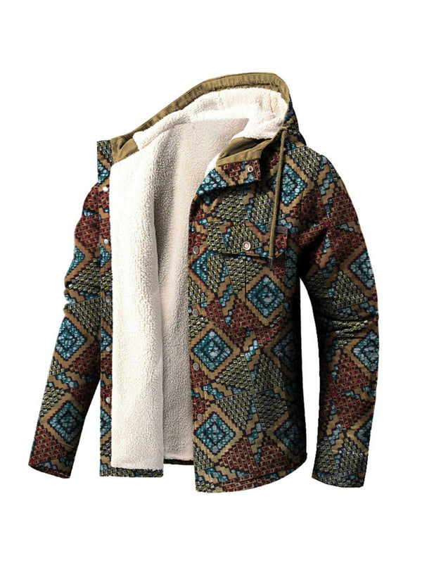 Vintage 3D Printed Hooded Fleece Jacket