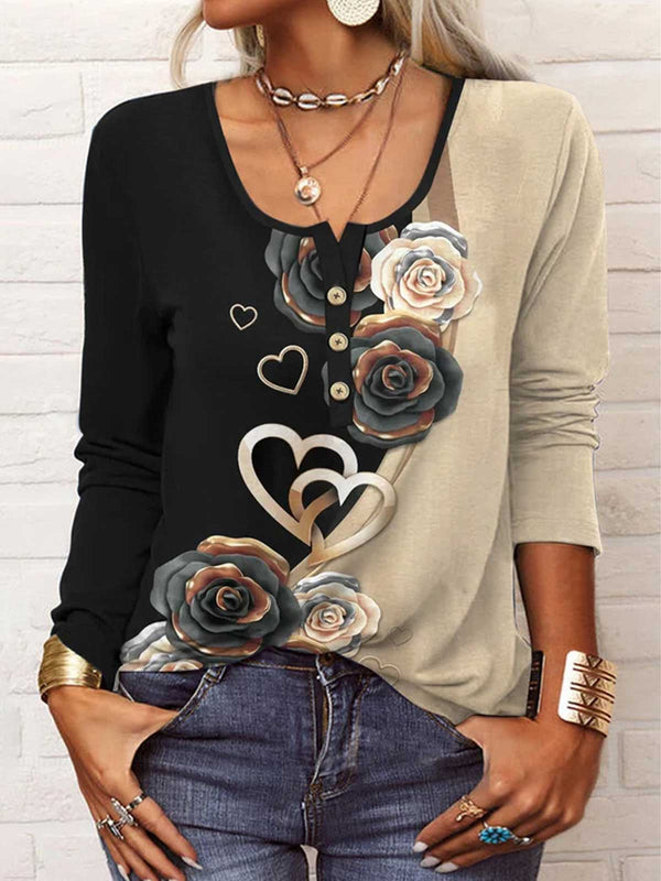 Heart And Floral Print Blouse