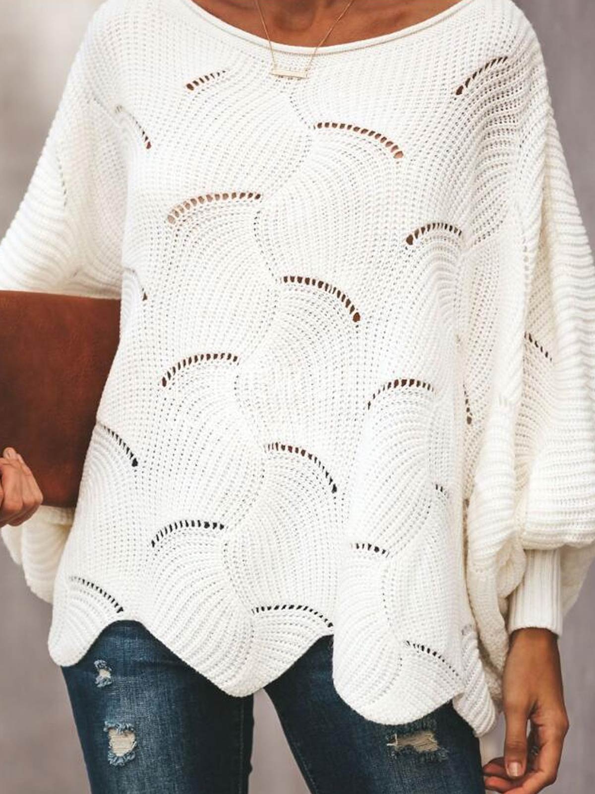 Elegant Soft Hollow Knit Pullover Sweater