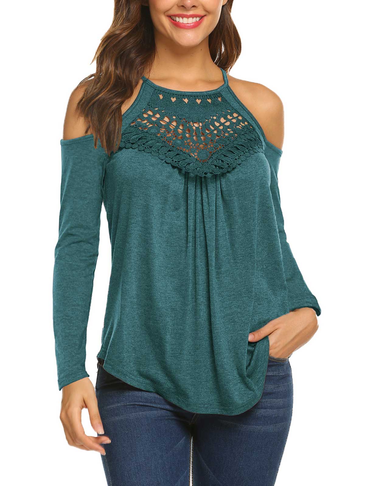 Cold Shoulder Pleated Tops