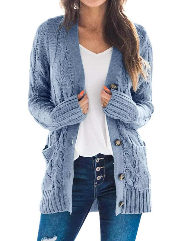 Button Solid Color Cardigan Sweater