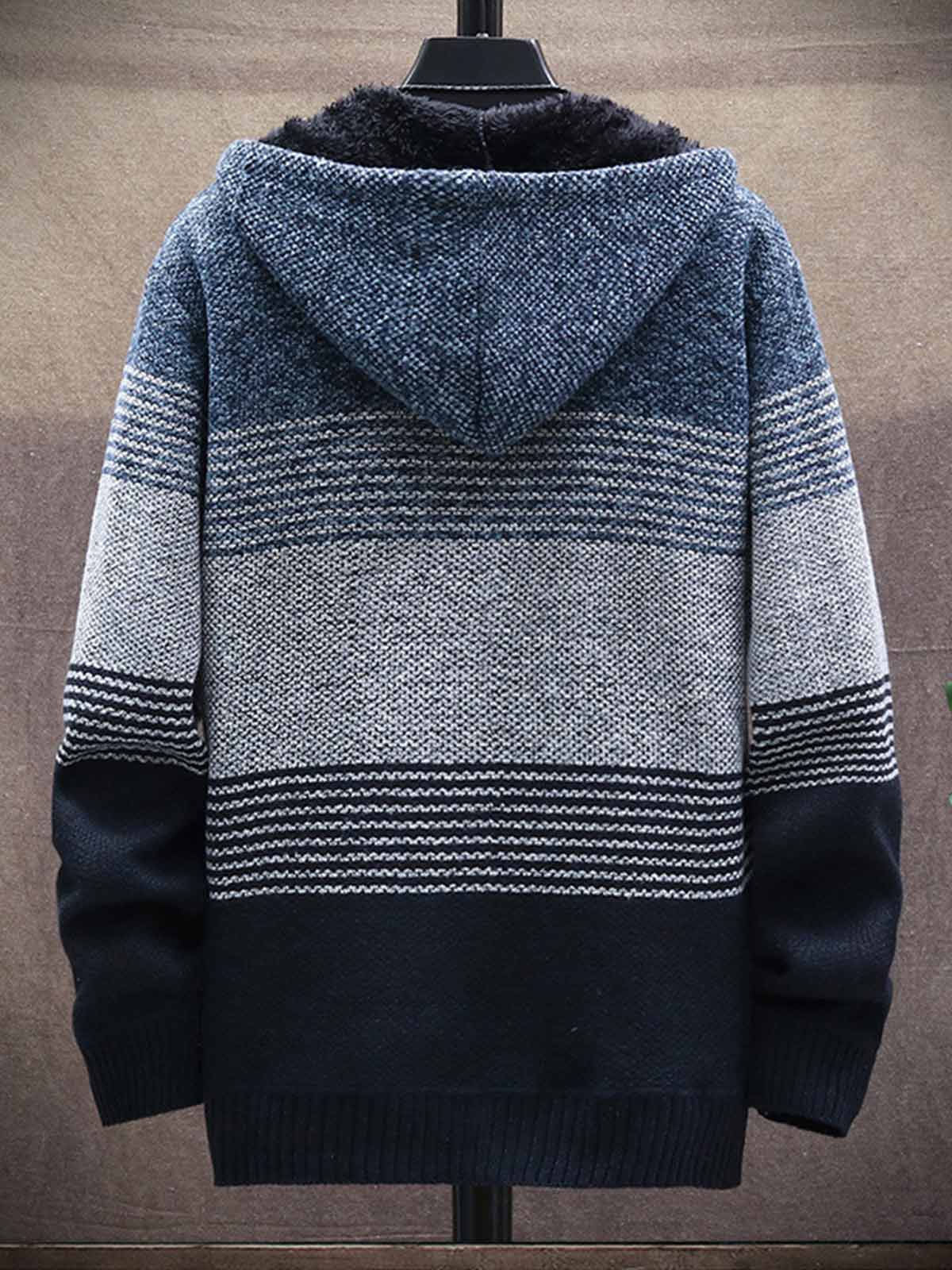 Men's Triple Color Plush Thick Sweater Coat