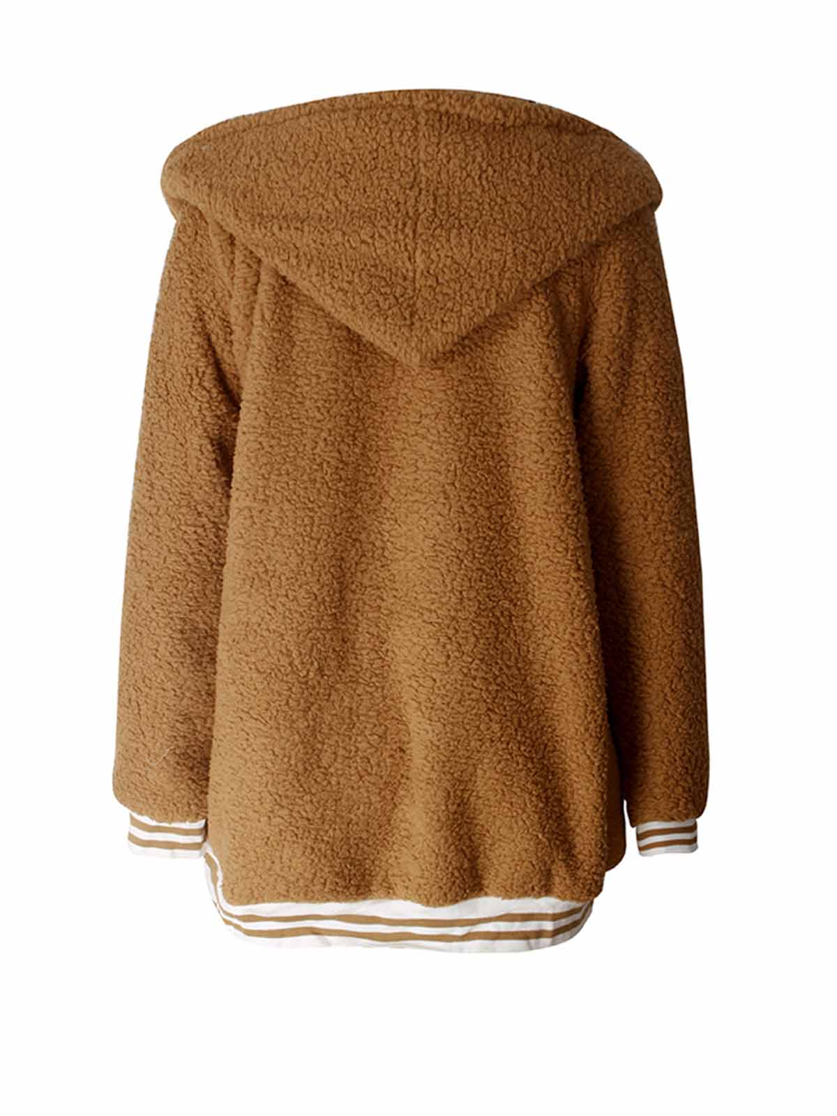 Stripe Cuff Open Front Fleece Sweater