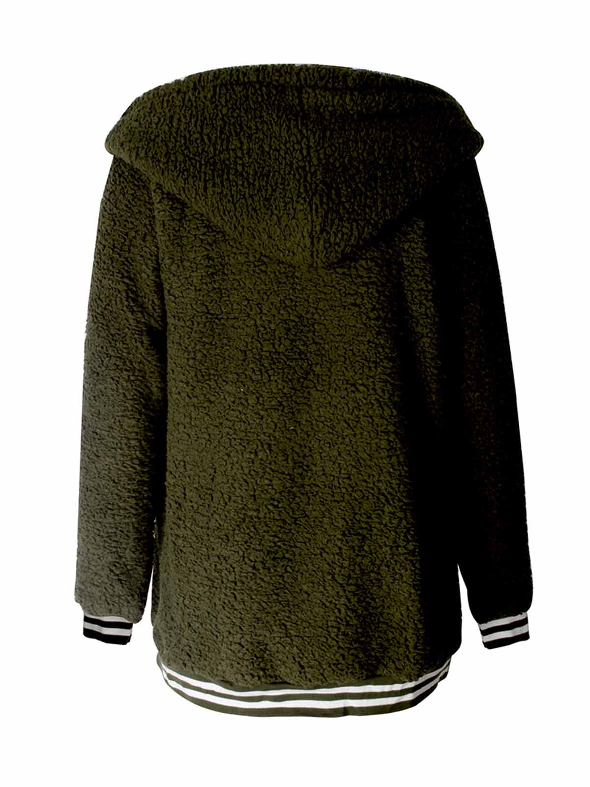 Stripe Cuff Open Front Fleece Sweater