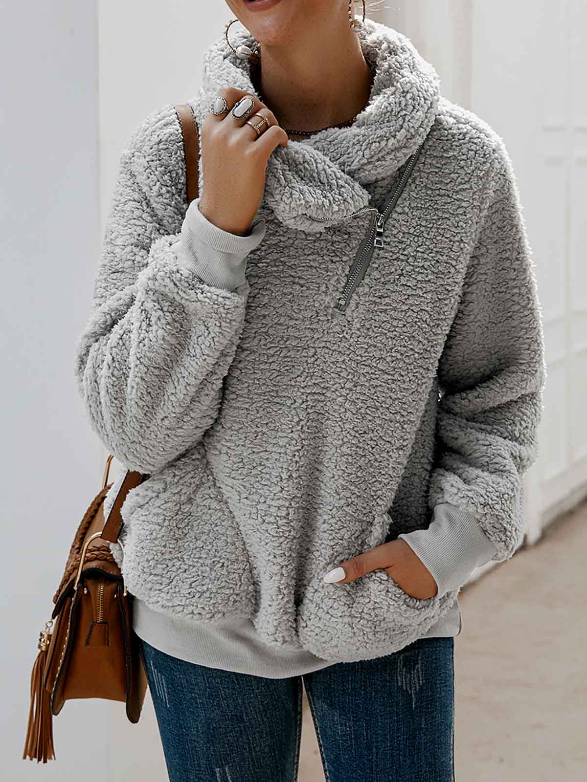 Faux Shearling Sherpa Pullover with Pocket