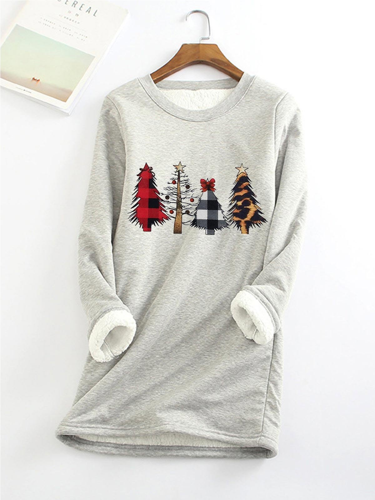 Christmas Tree Print Velvet Sweater