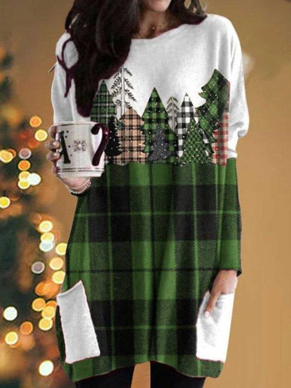 Christmas Tree Print Tops with Pockets