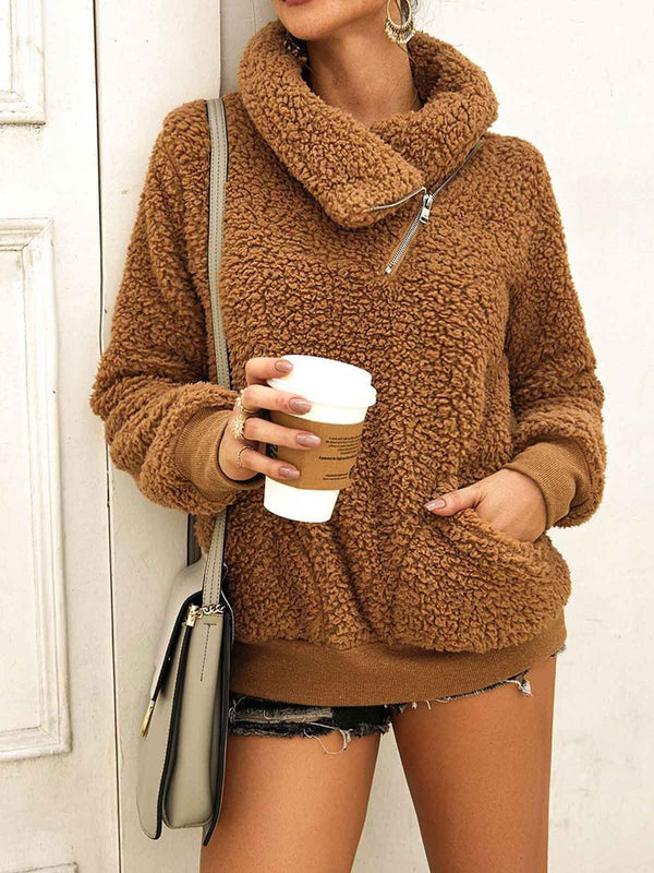 Faux Shearling Sherpa Pullover with Pocket
