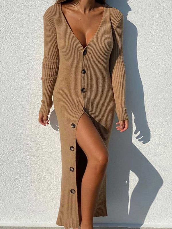 Button Down Knitted Long Dress