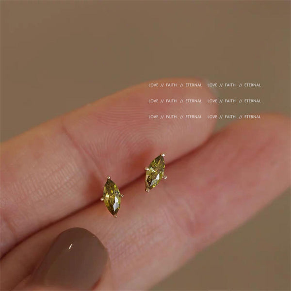 925 Silver Post Olive Green Zircon Stud Earrings