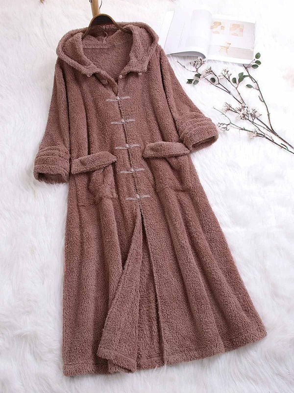 Solid Color Flannel Hooded Dressing Gown
