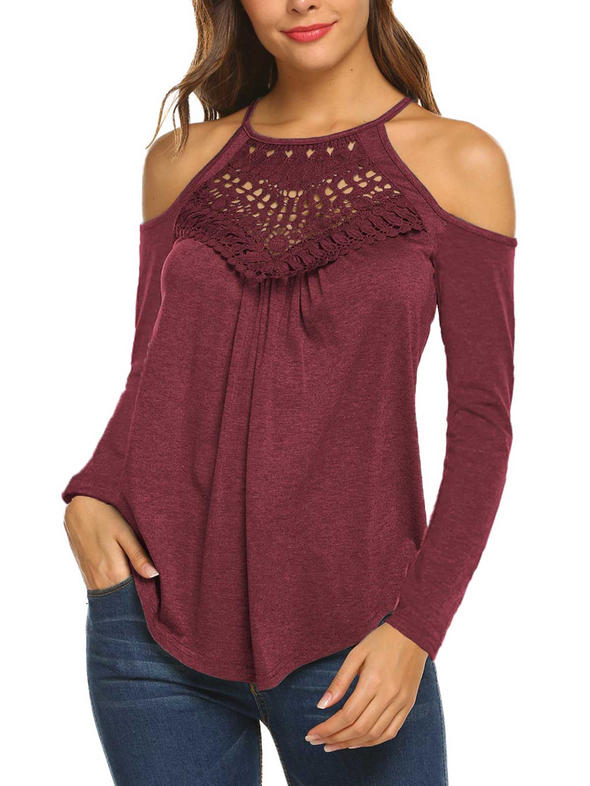 Cold Shoulder Pleated Tops