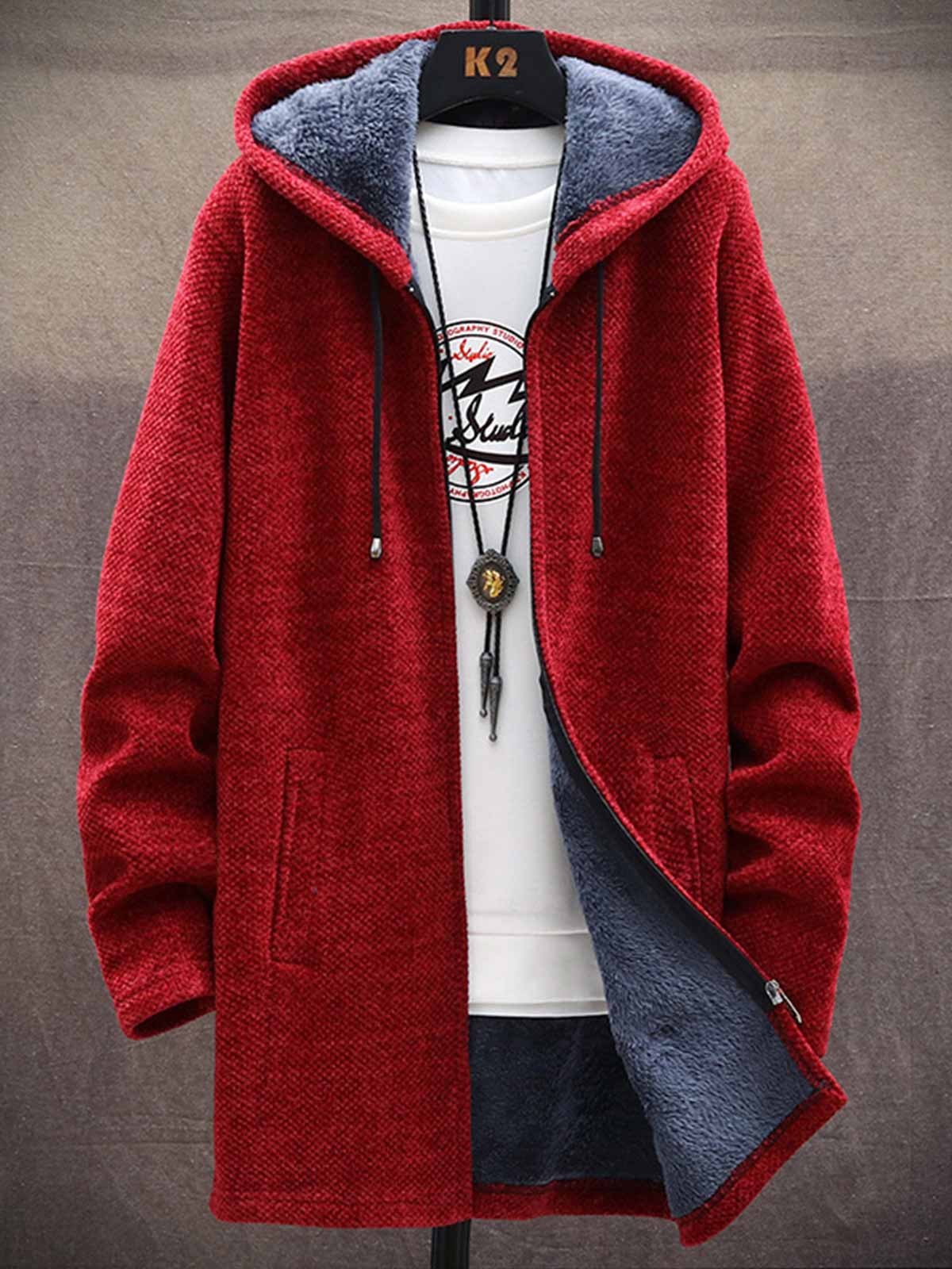 Plush Thick Knitted Solid Color Sweater Coat
