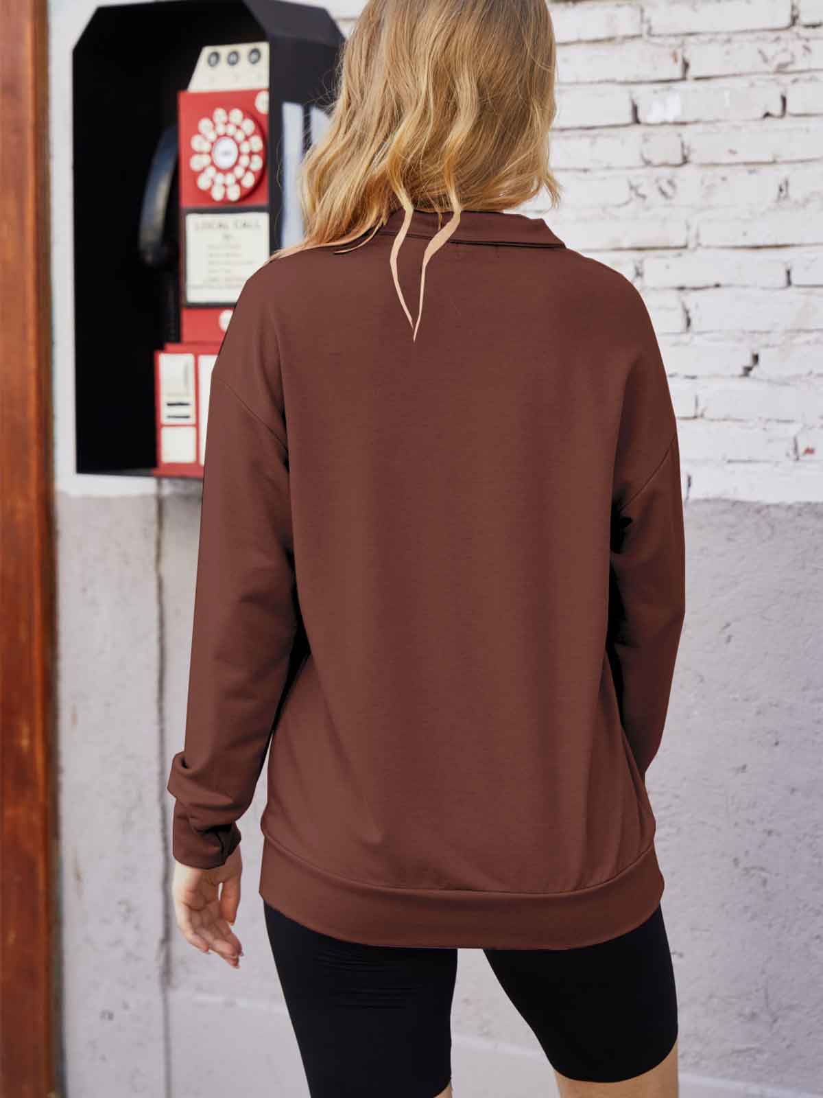 1/4 Lapel Zipper Solid Pullover Sweatshirt