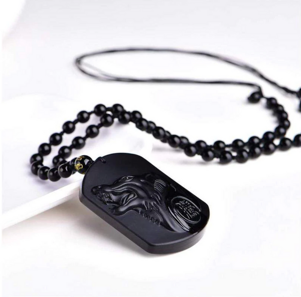 "Save A Wolf" Obsidian Necklace