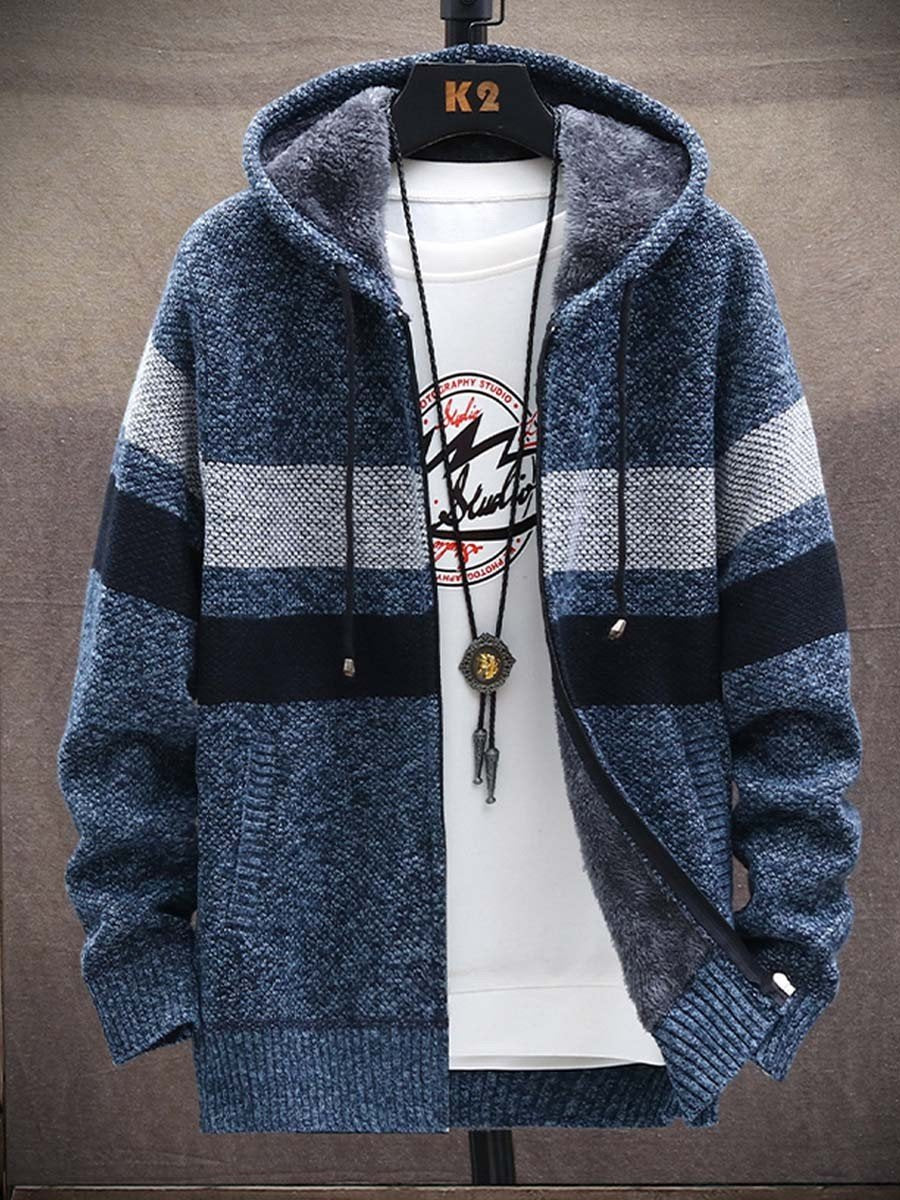 Plush Thick Knitted Triple Color Sweater Coat
