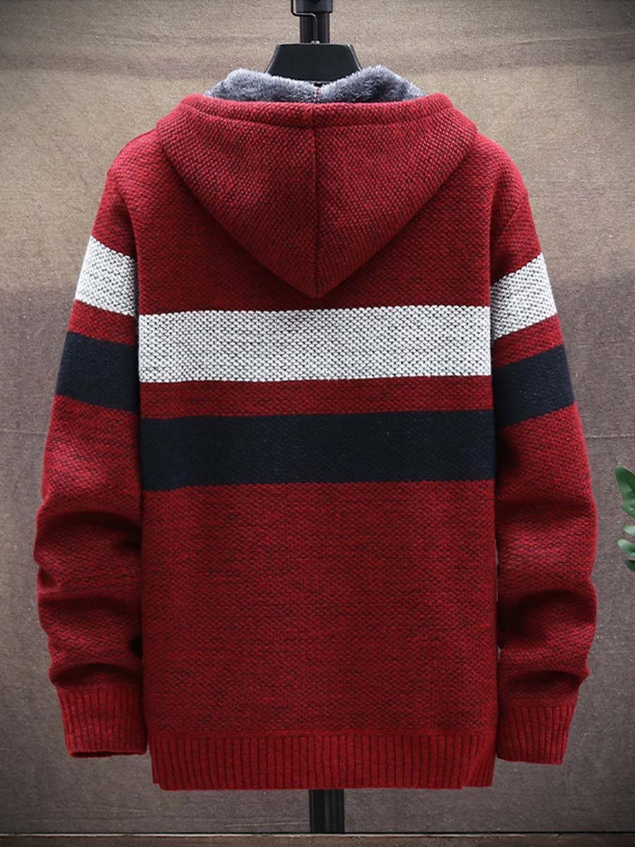 Plush Thick Knitted Triple Color Sweater Coat